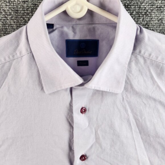 David Donahue Trim Fit Purple Check 17 34/35 Button Up Shirt Men Long Sleeve - Picture 3 of 16